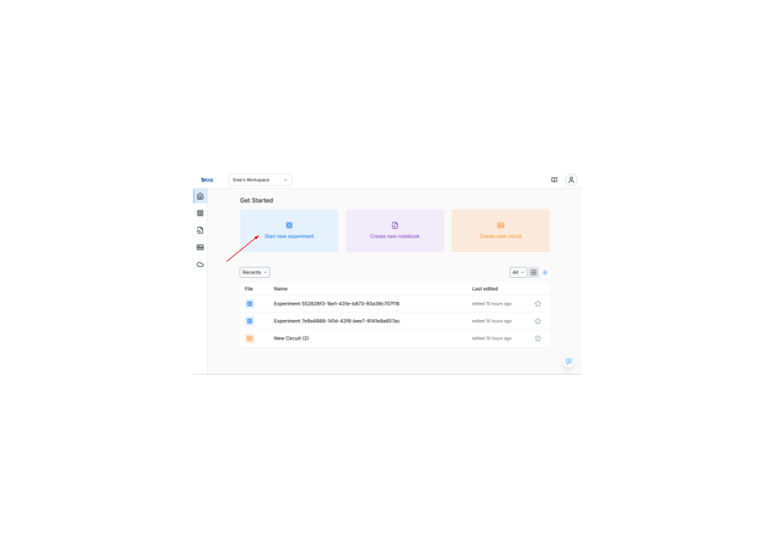 Experiments workspace on Bloq Quantum platform