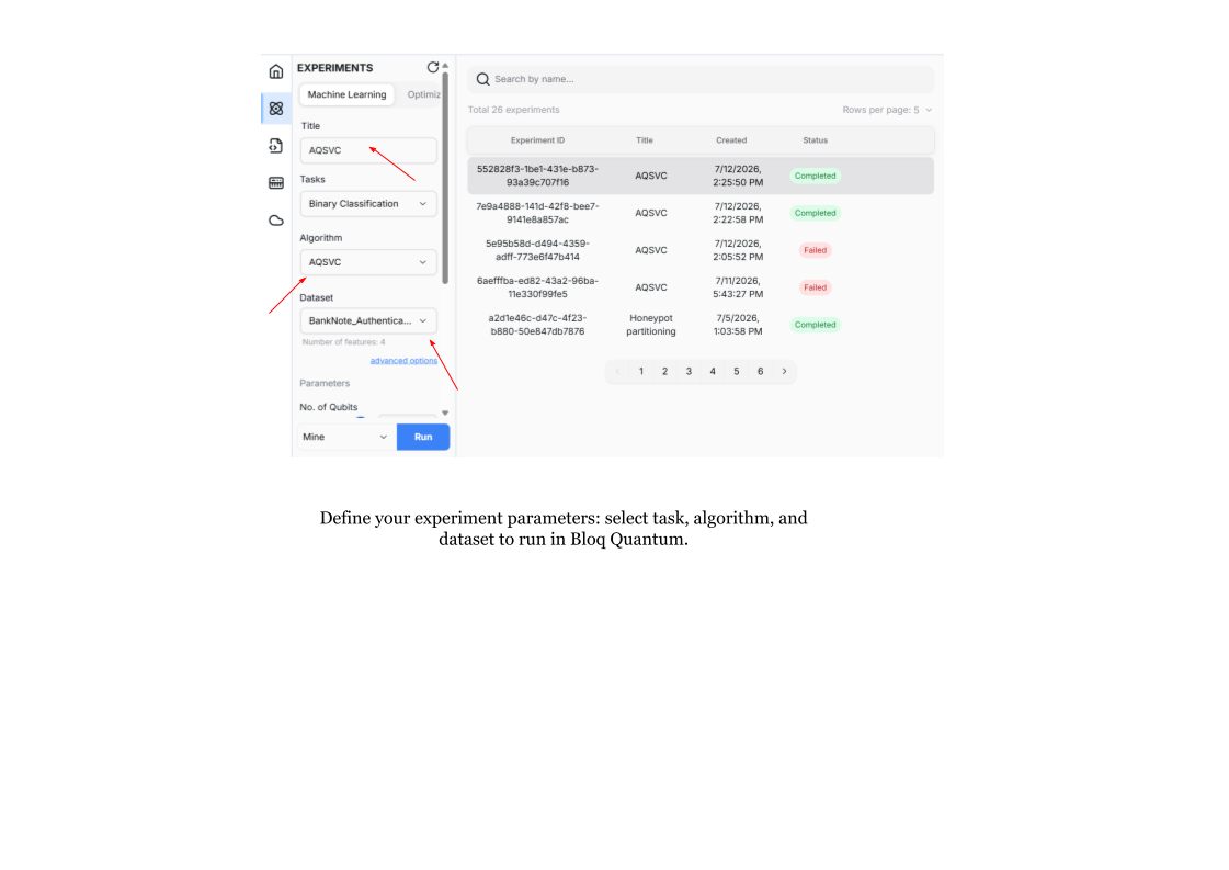 AQSVC template selection page on Bloq Quantum platform