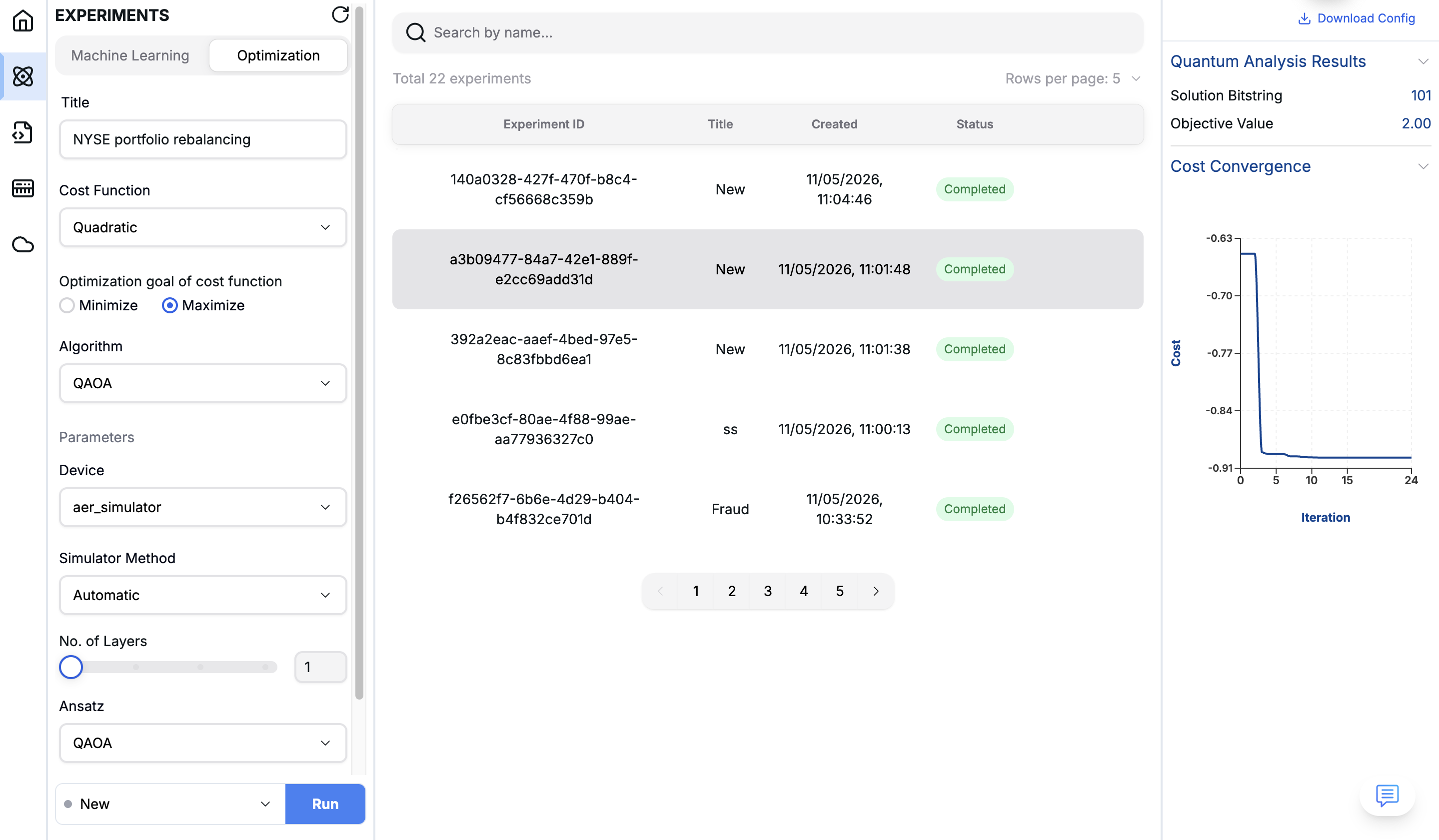 Bloq Quantum Portfolio Balancing interface